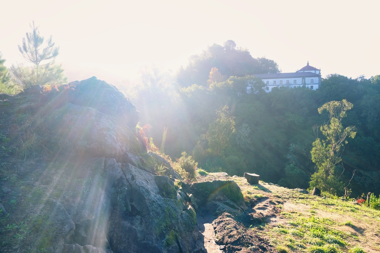 Sunrise over monastery hillside